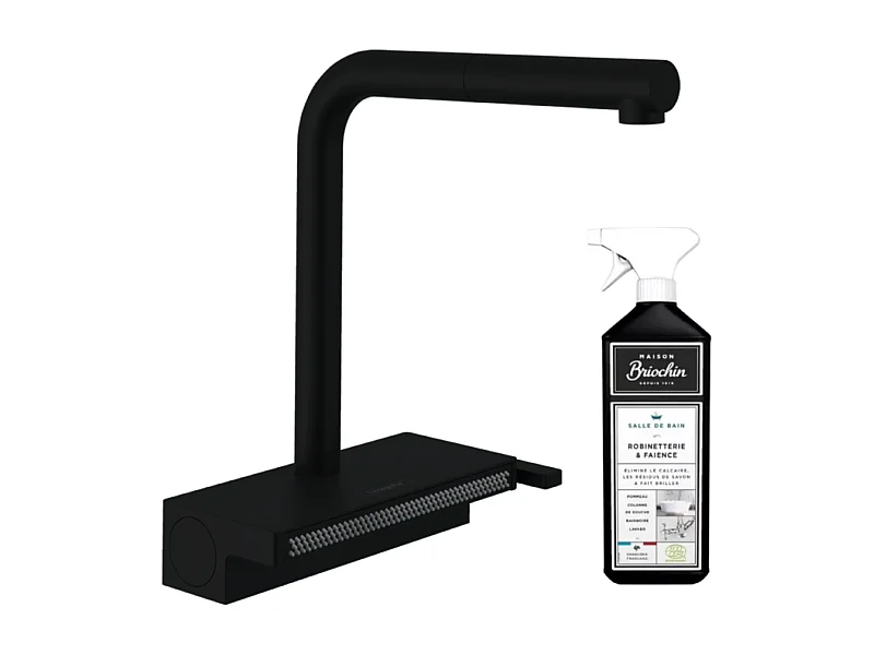 Robinet de cuisine avec douchette HANSGROHE Aquno Select M81 250 sBox 2 jets noir mat + nettoyant Briochin