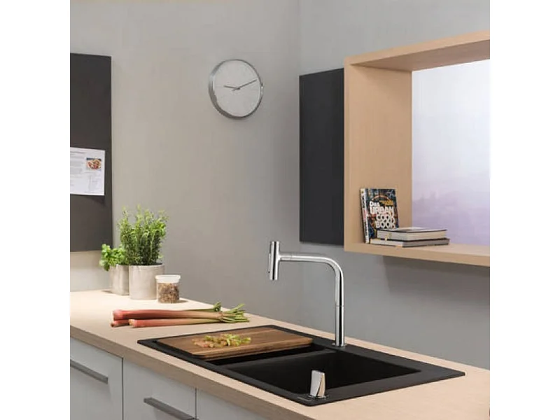 Robinet de cuisine encastré avec douchette HANSGROHE Metris Select M71 200 sBox 2 jets noir mat