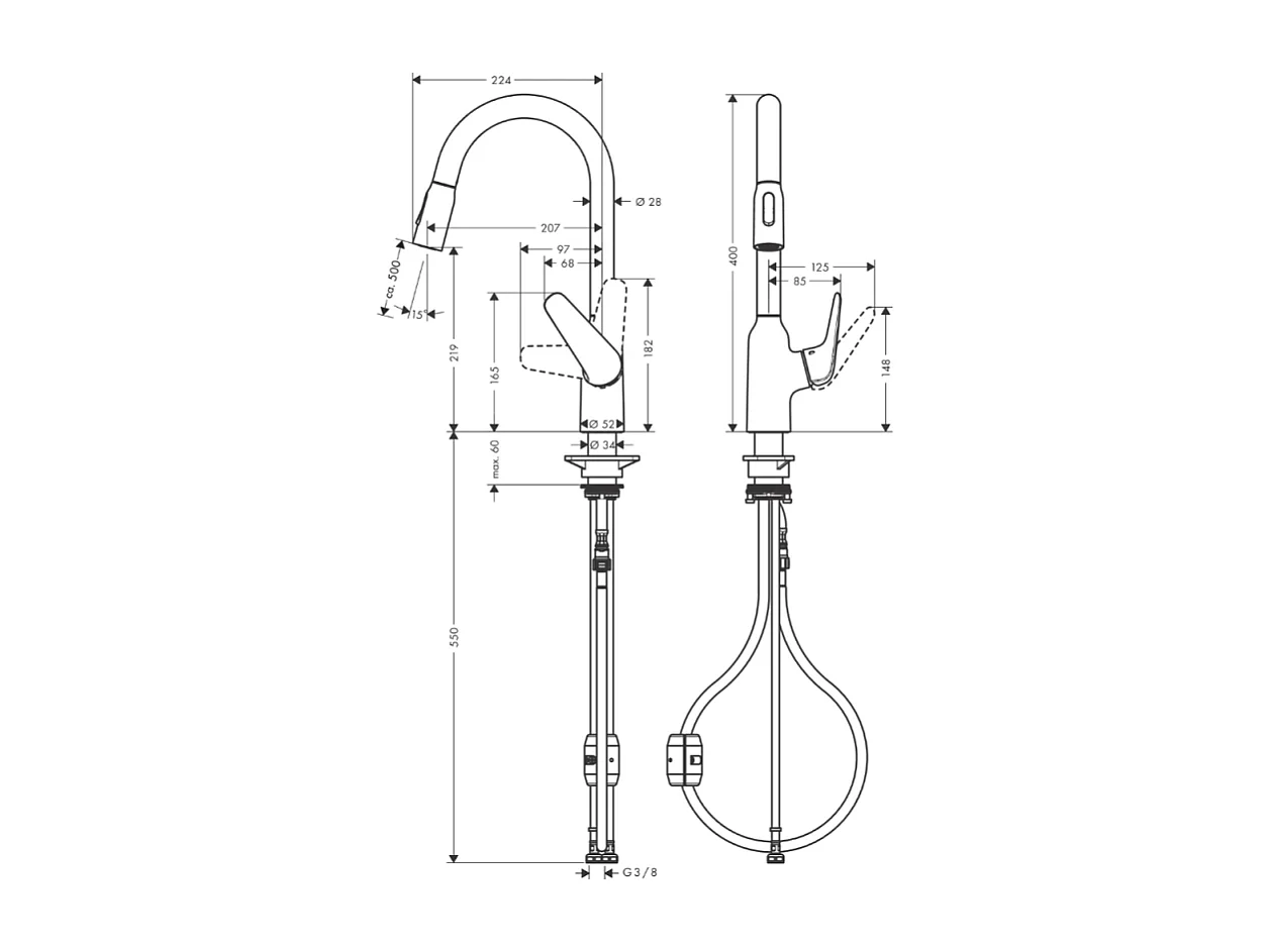 Robinet de cuisine avec douchette HANSGROHE Focus M42 220 2 jets chromé