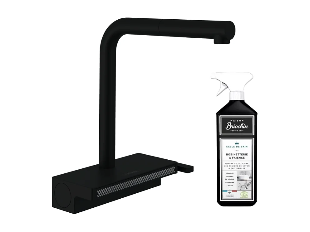 Robinet de cuisine avec douchette HANSGROHE Aquno Select M81 250 2 jets noir mat + nettoyant Briochin