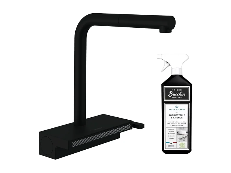 Robinet de cuisine avec douchette HANSGROHE Aquno Select M81 250 2 jets noir mat + nettoyant Briochin