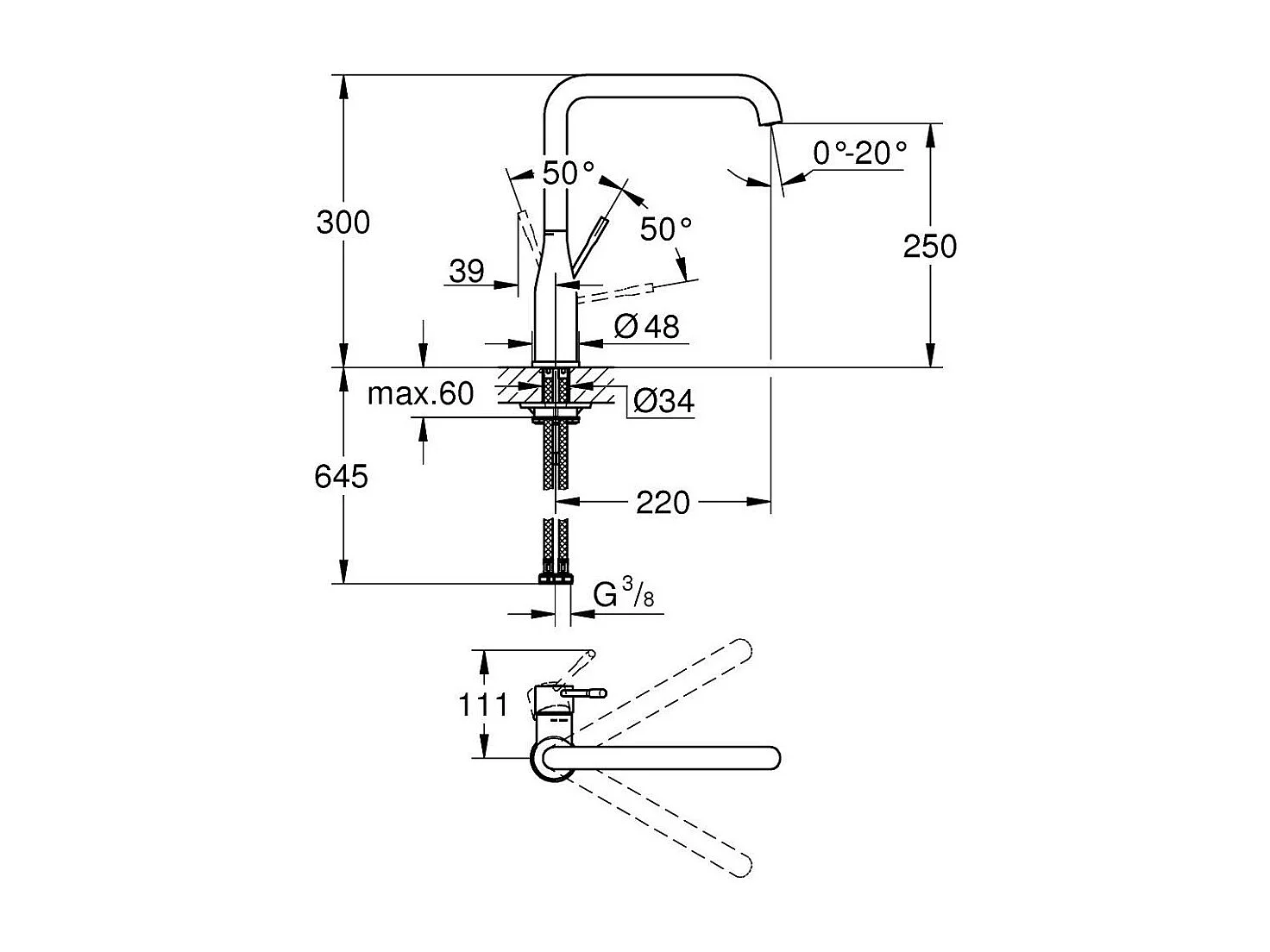 Grohe Mitigeur évier monocommande Essence bec haut