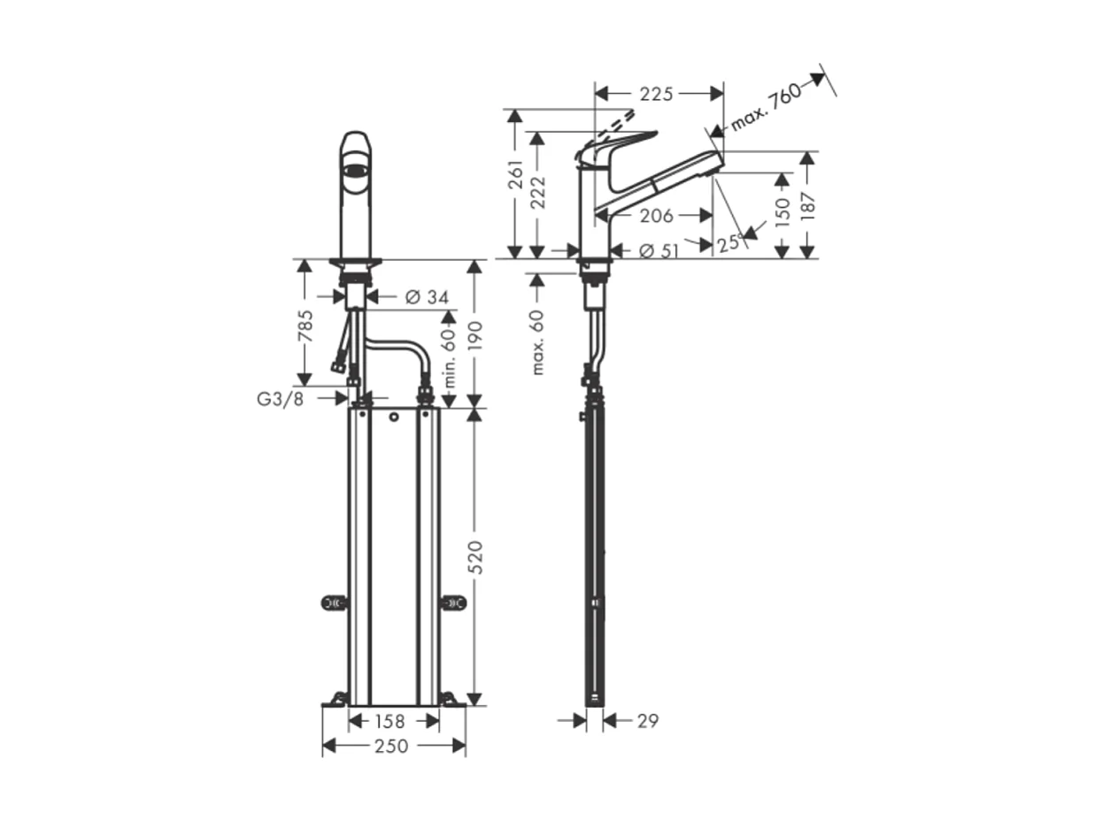Grifo de cocina con ducha HANSGROHE Focus M42 150 sBox cromo