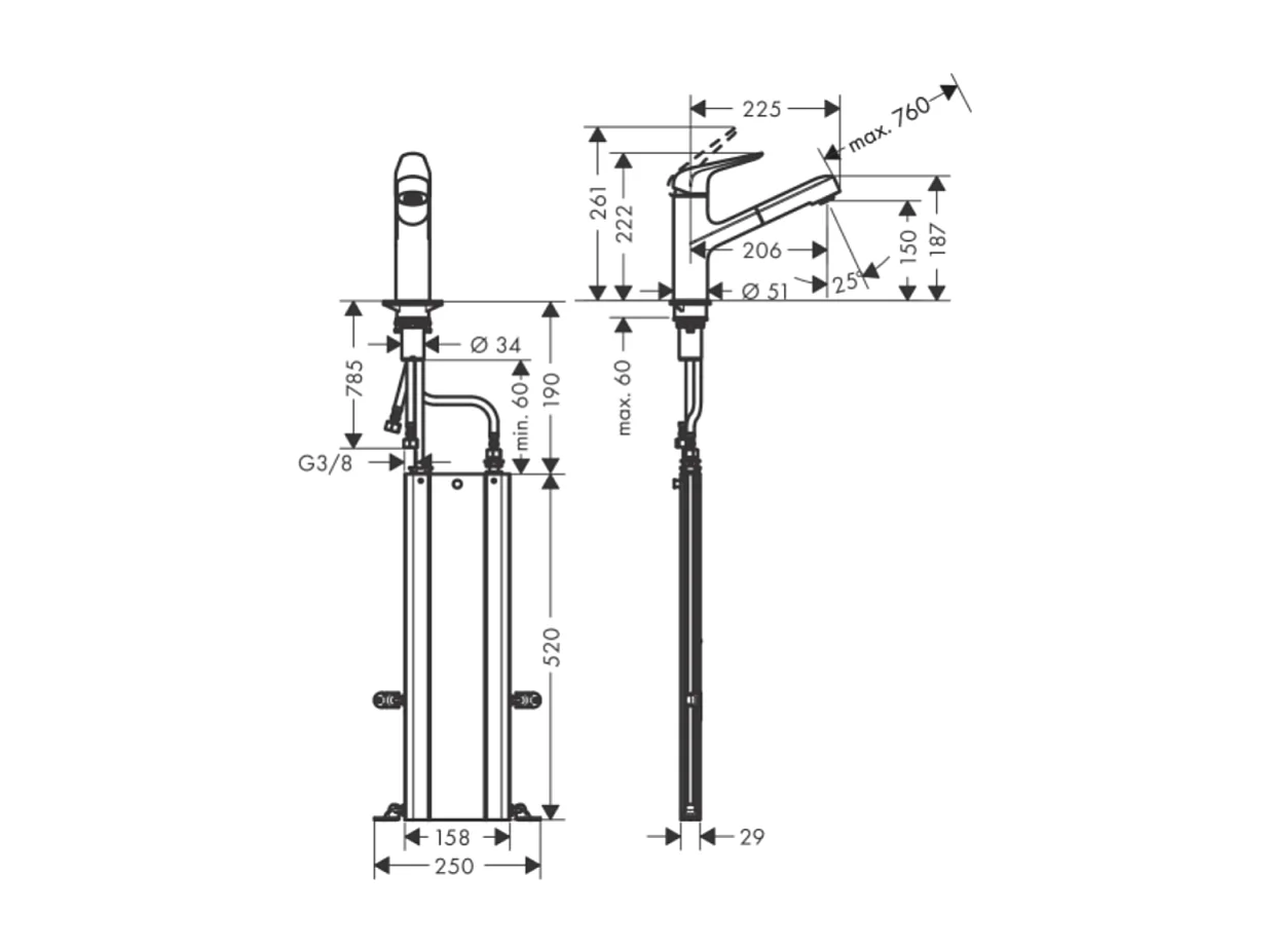 Grifo de cocina con ducha HANSGROHE Focus M42 150 sBox cromo