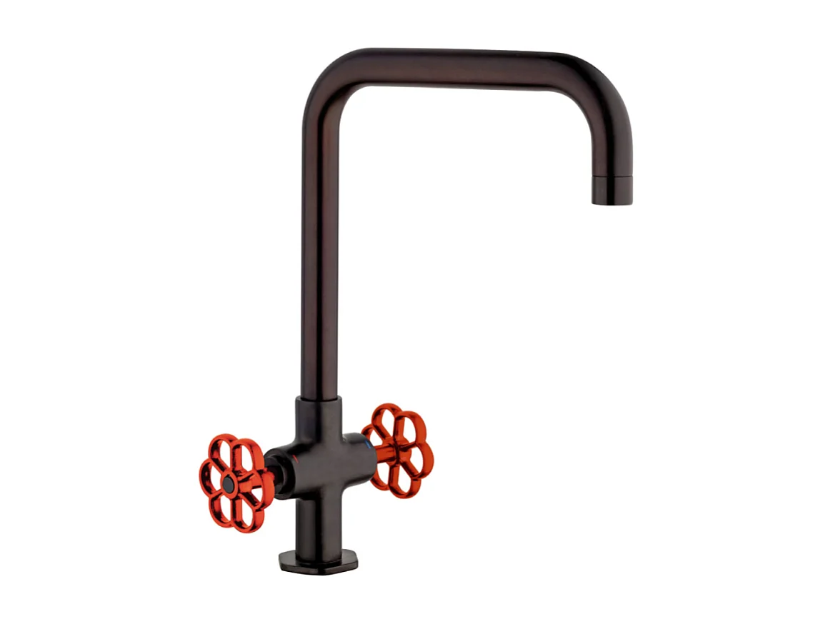 PAINI Mélangeur cuisine Induss Bec haut noir mat - manette rouge douchette extractible