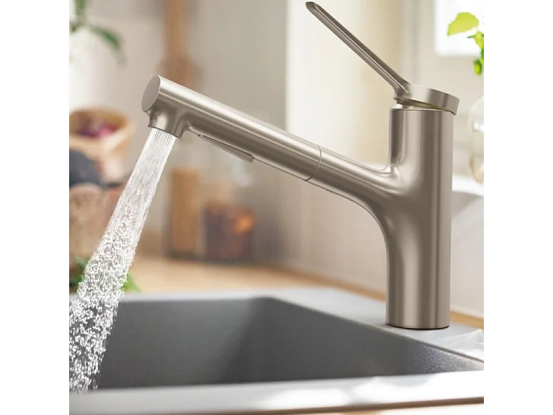 Robinet de cuisine avec douchette HANSGROHE Zesis M33 150 2 jets aspect acier inox + nettoyant Briochin