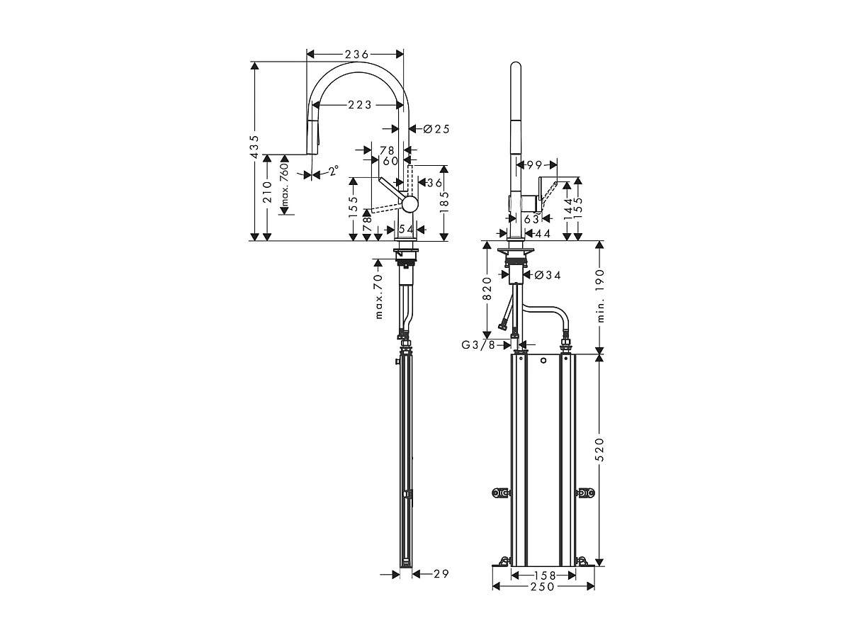 Robinet de cuisine avec douchette HANSGROHE Talis M54 210 sBox 2 jets aspect acier inox