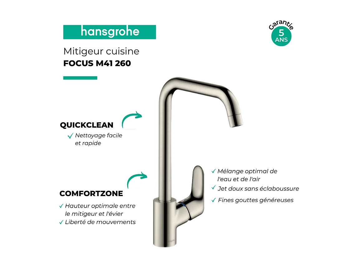 Robinet de cuisine HANSGROHE Focus M41 260 aspect acier inox