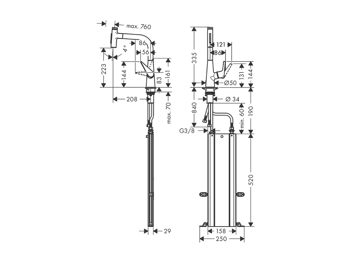 Robinet de cuisine avec douchette HANSGROHE Talis Select M51 220 sBox 2 jets aspect acier inox