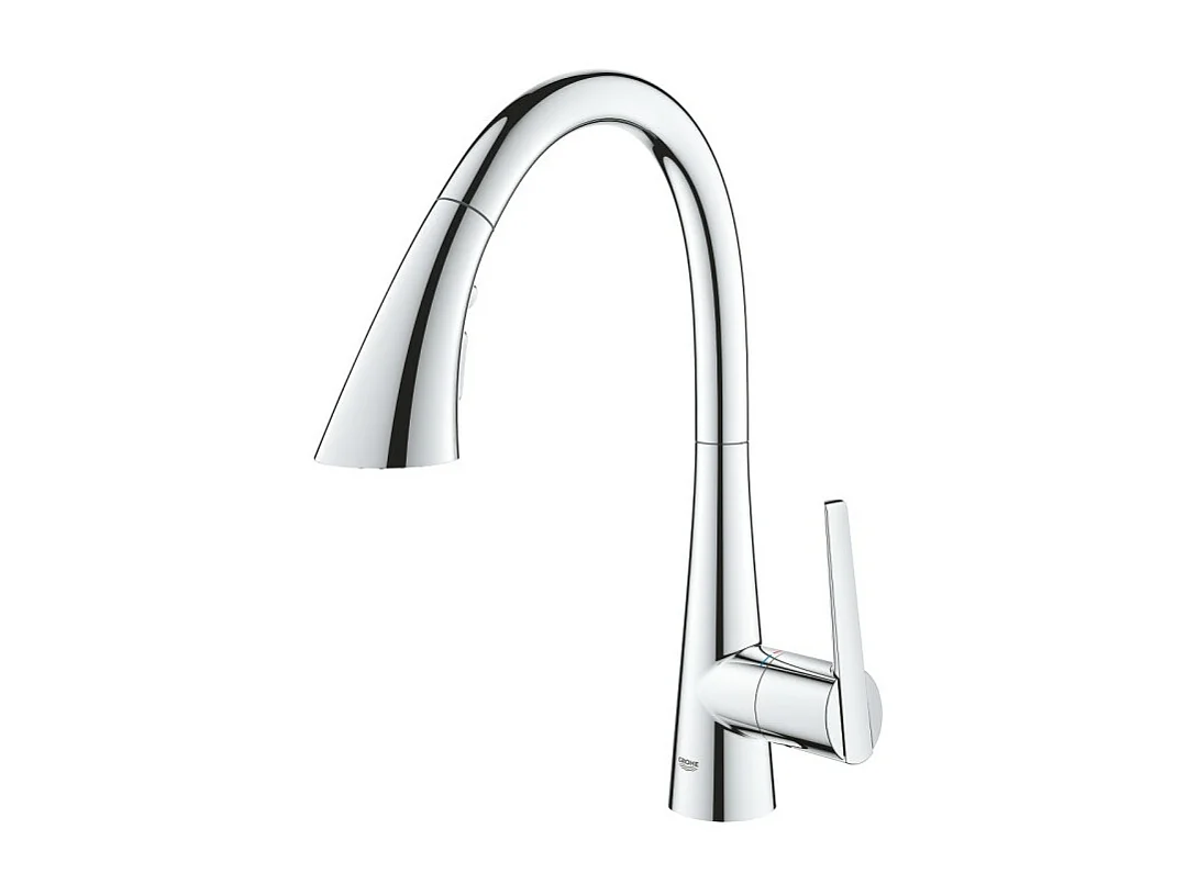 GROHE Zedra Mezclador de cocina de 3 chorros, caño alto, cromado, ducha extraíble