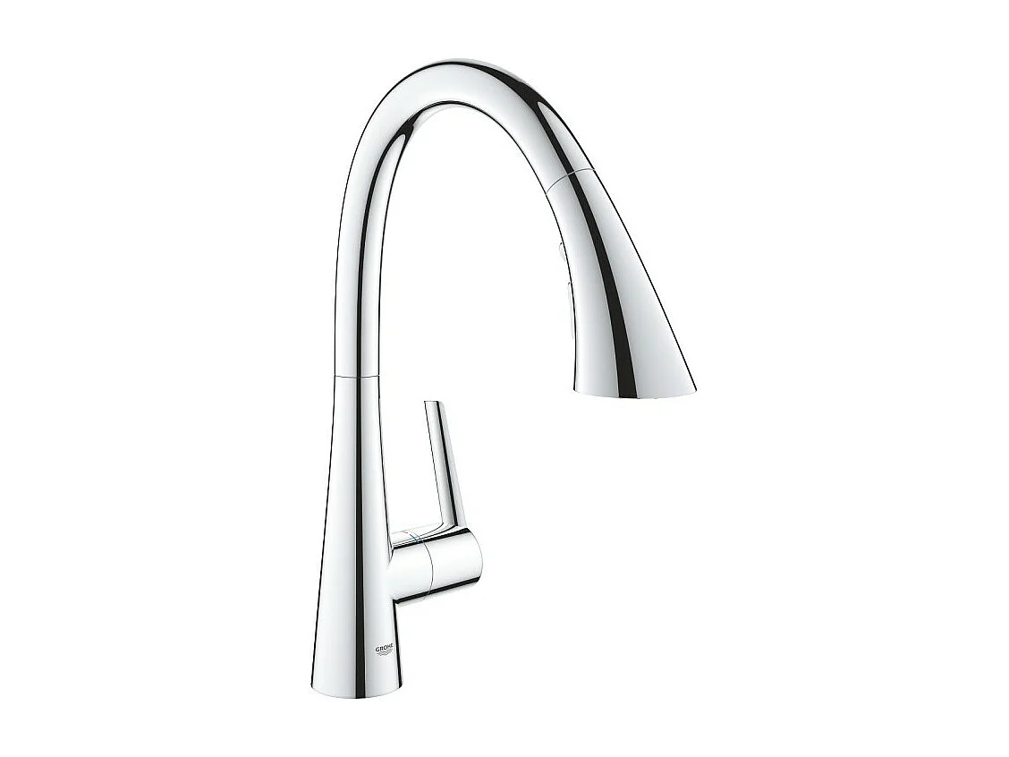 GROHE Zedra Mezclador de cocina de 3 chorros, caño alto, cromado, ducha extraíble