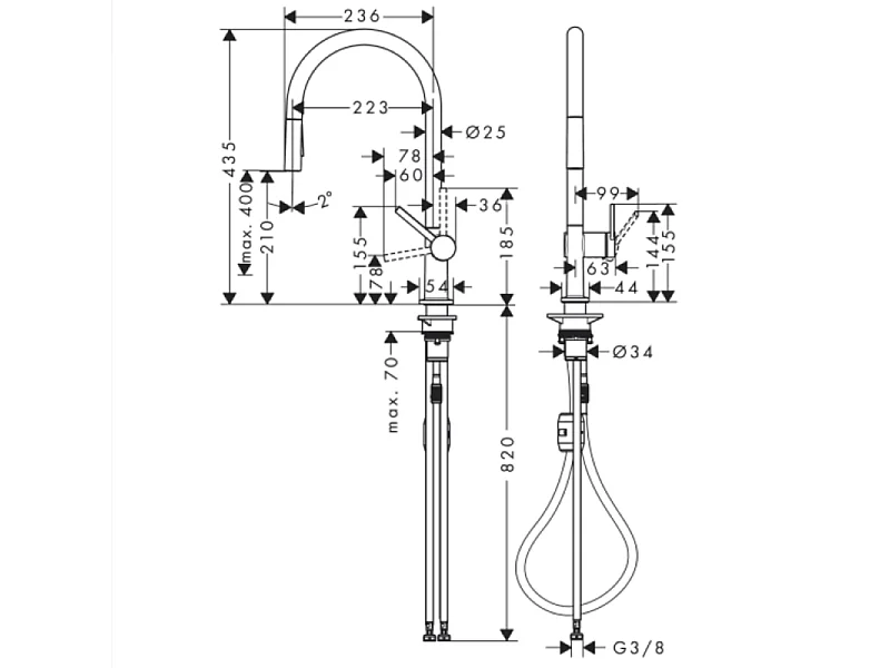 Grifo de cocina con ducha HANSGROHE Talis M54 210 2 chorros aspecto acero inoxidable