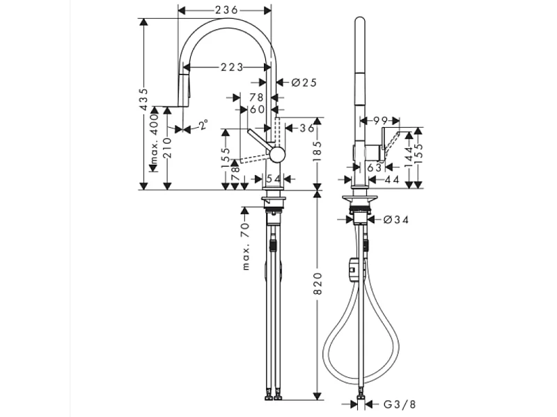 Grifo de cocina con ducha HANSGROHE Talis M54 210 2 chorros aspecto acero inoxidable