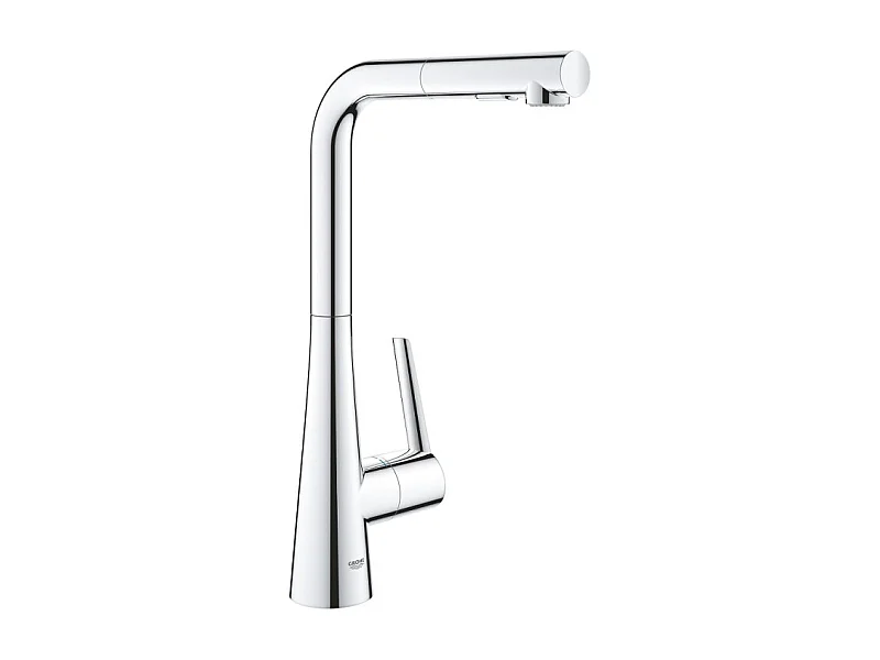 GROHE Zedra Mezclador de cocina de 2 chorros, caño alto, cromado, ducha extraíble
