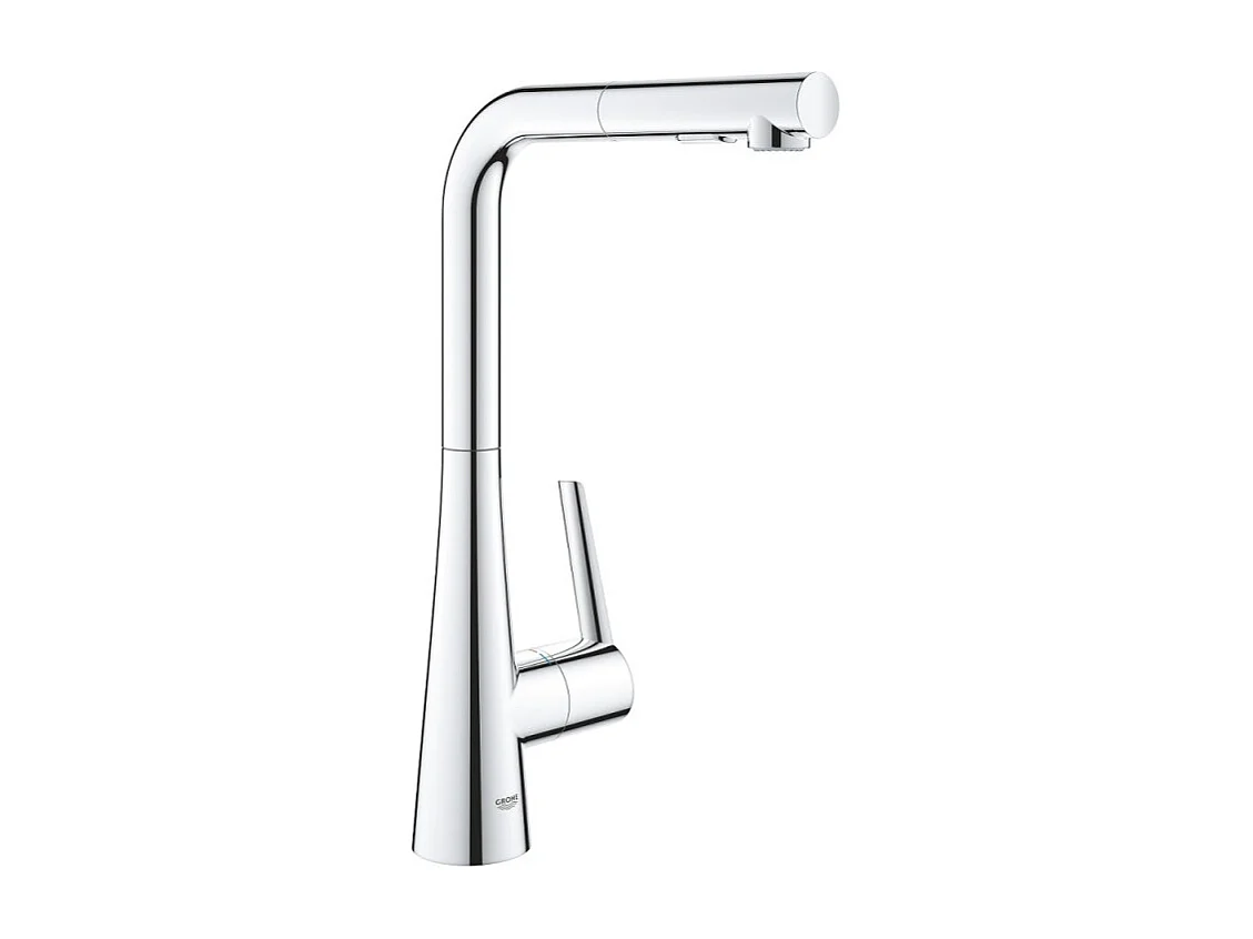 GROHE Zedra Mezclador de cocina de 2 chorros, caño alto, cromado, ducha extraíble