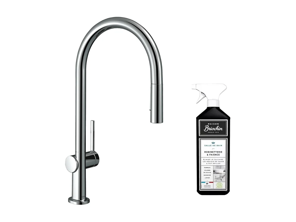 Robinet de cuisine avec douchette HANSGROHE Talis M54 210 sBox 2 jets chromée + nettoyant Briochin