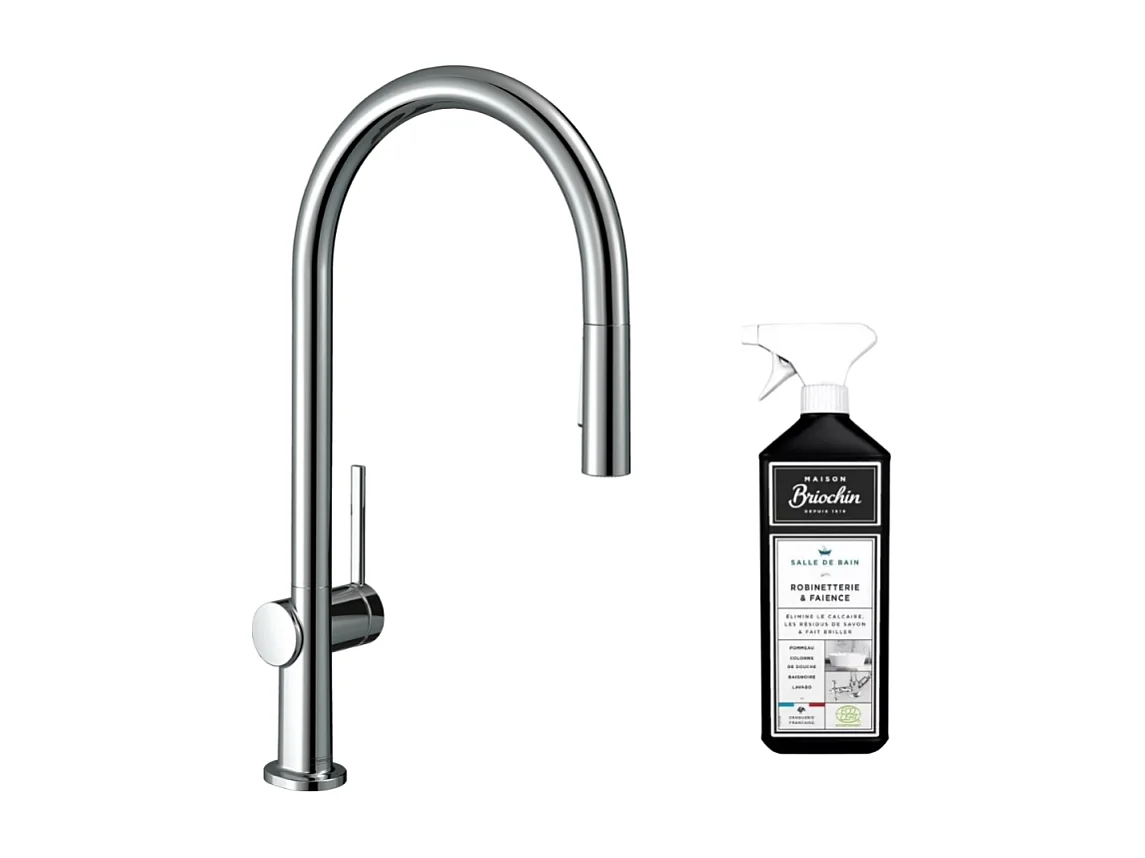 Robinet de cuisine avec douchette HANSGROHE Talis M54 210 sBox 2 jets chromée + nettoyant Briochin