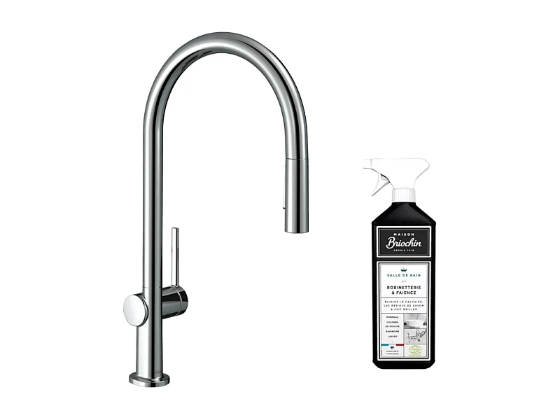 Robinet de cuisine avec douchette HANSGROHE Talis M54 210 sBox 2 jets chromée + nettoyant Briochin