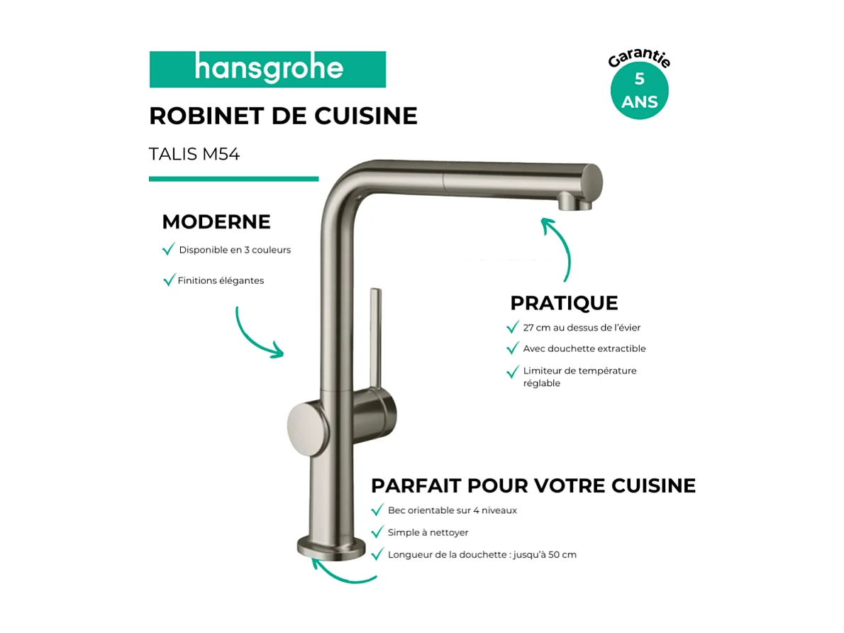 Grifo de cocina con ducha HANSGROHE Talis M54 270 aspecto acero inoxidable