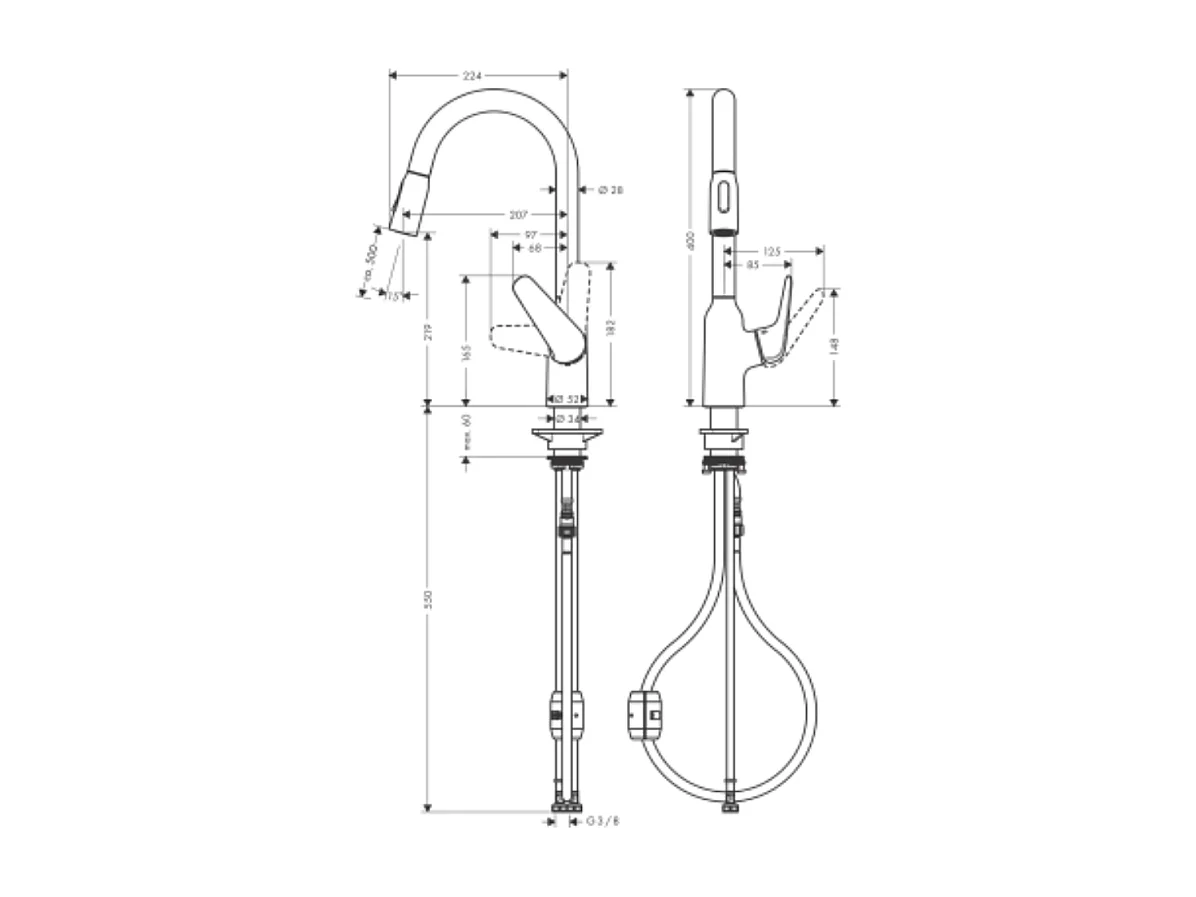 Robinet de cuisine avec douchette HANSGROHE Focus M42 220 2 jets aspect acier inox