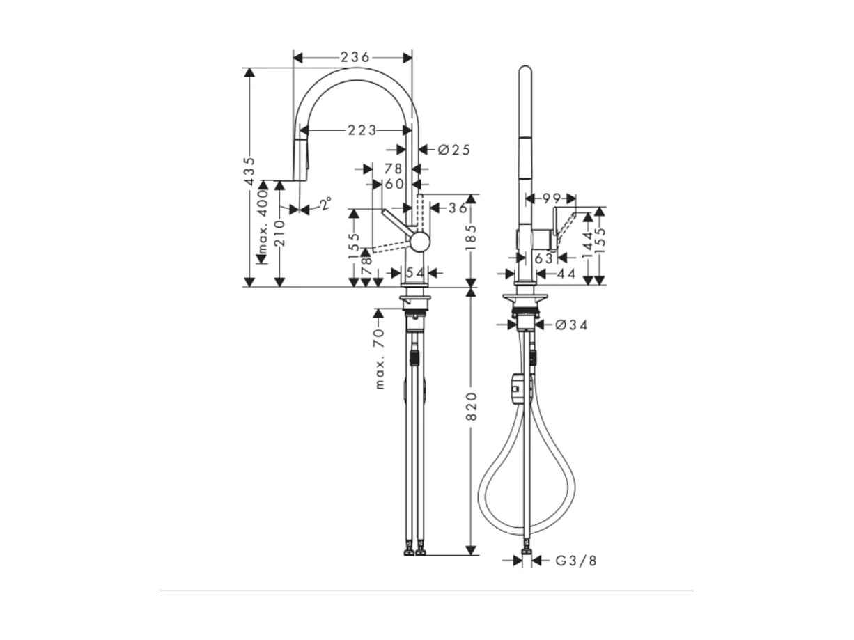 Robinet de cuisine avec douchette HANSGROHE Talis M54 210 2 jets chromé