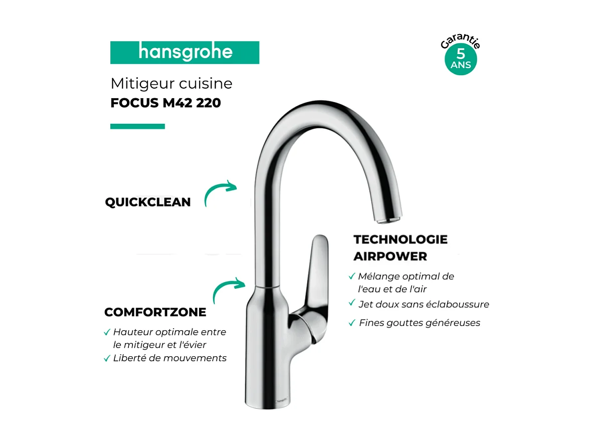 Robinet de cuisine HANSGROHE Focus M42 220 chromé + nettoyant Briochin