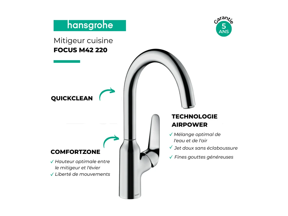 Robinet de cuisine HANSGROHE Focus M42 220 chromé + nettoyant Briochin