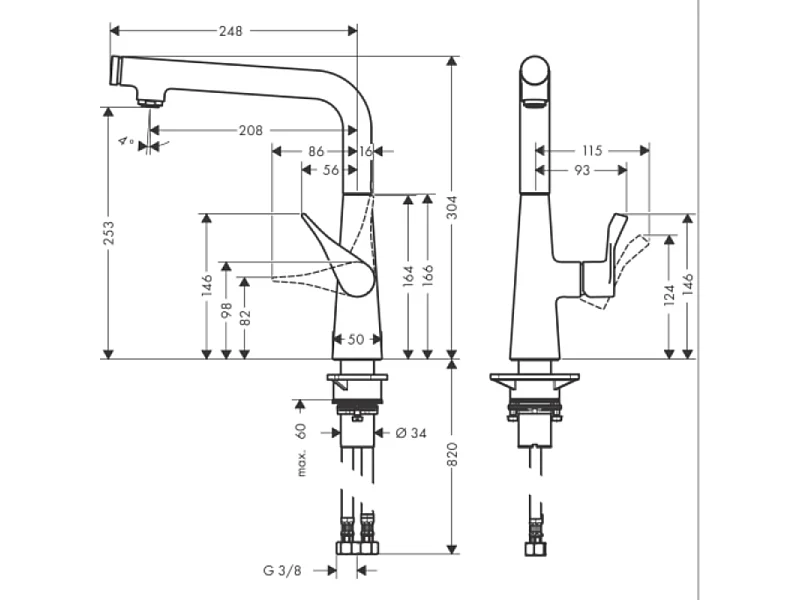 Robinet de cuisine HANSGROHE Metris Select M71 260 aspect acier inox
