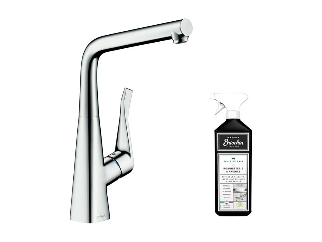 Robinet de cuisine avec douchette HANSGROHE Metris M71 220 2 jets chromé + nettoyant Briochin