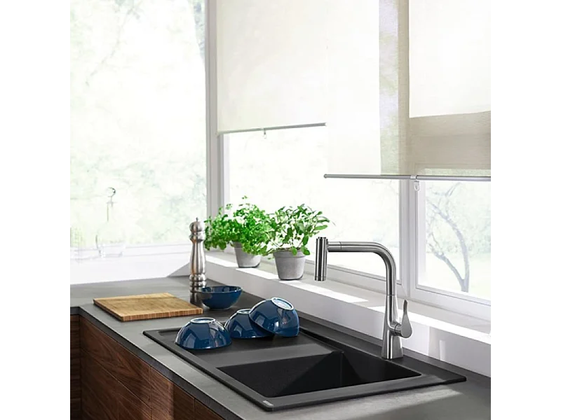 Robinet de cuisine avec douchette HANSGROHE Metris M71 220 2 jets chromé + nettoyant Briochin