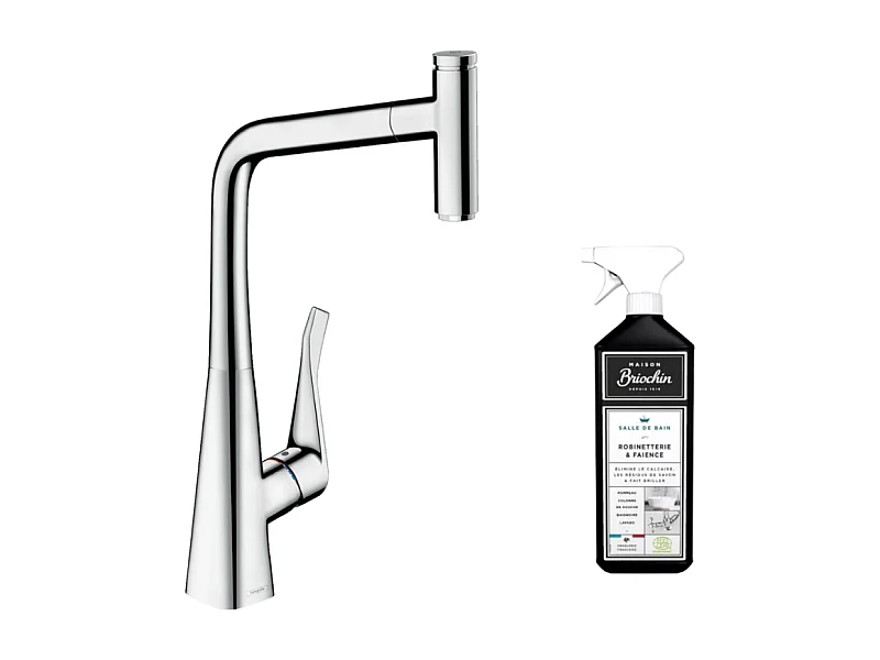 Robinet de cuisine avec douchette HANSGROHE Metris Select M71 320 chromé + nettoyant Briochin