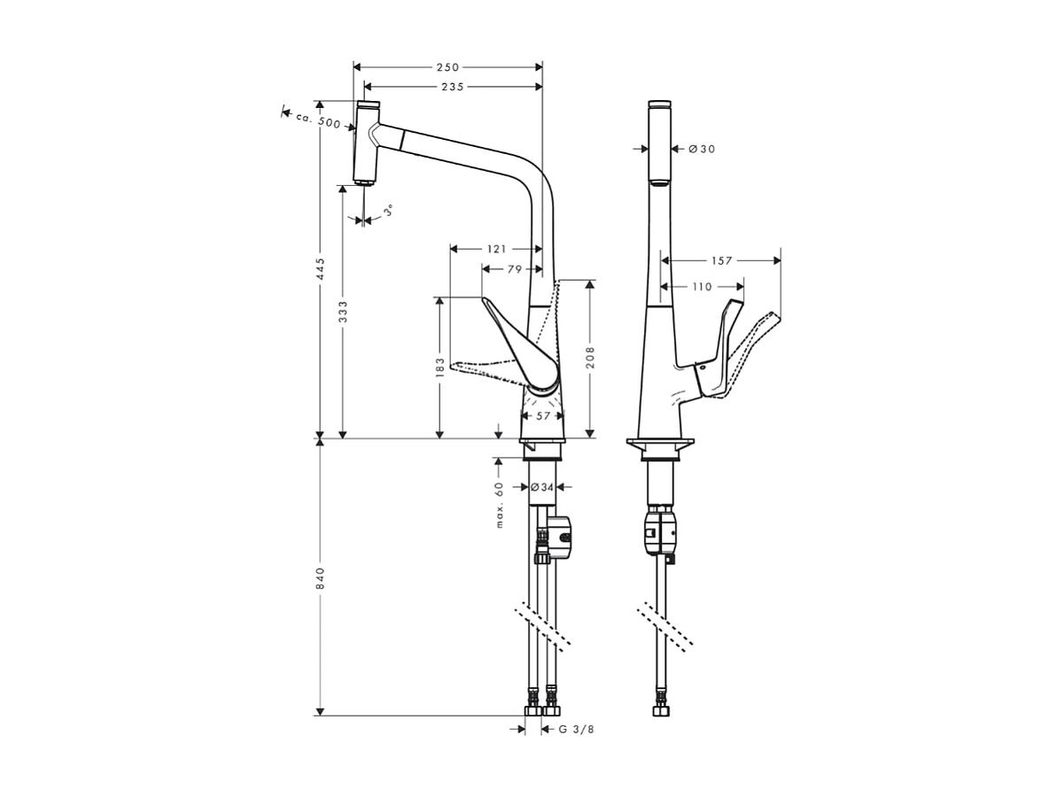 Robinet de cuisine avec douchette HANSGROHE Metris Select M71 320 chromé + nettoyant Briochin