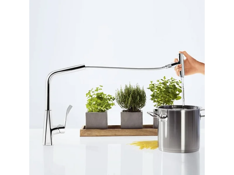 Robinet de cuisine avec douchette HANSGROHE Metris Select M71 320 chromé + nettoyant Briochin