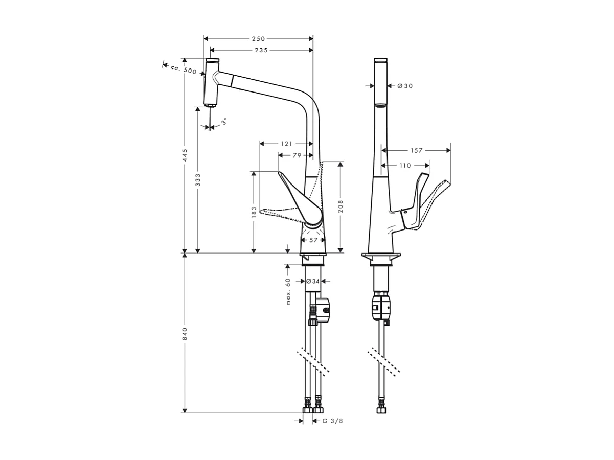 Robinet de cuisine avec douchette HANSGROHE Metris Select M71 320 chromé + nettoyant Briochin