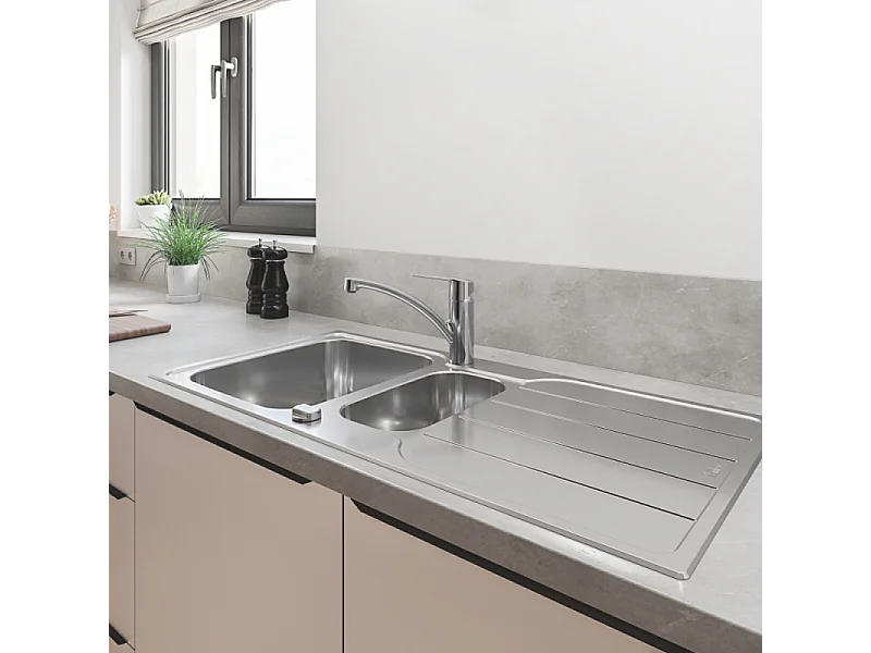 Robinet de cuisine monocommande bec bas GROHE Start 2021 + nettoyant GrohClean