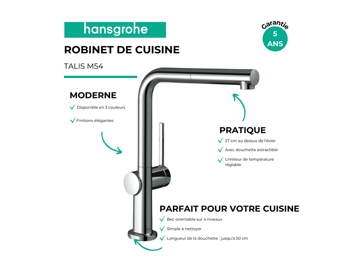 Robinet de cuisine avec douchette HANSGROHE Talis M54 270 chromé