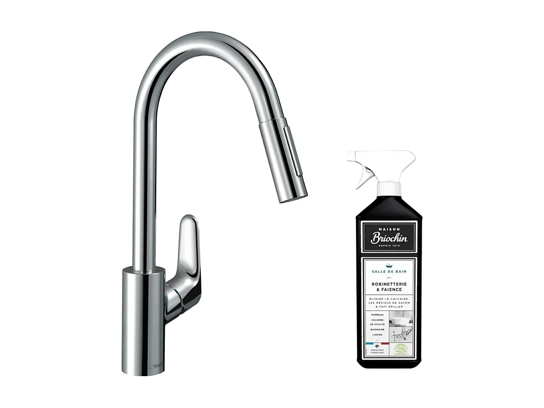 Robinet de cuisine avec douchette HANSGROHE Focus M41 240 sBox 2 jets chromé + nettoyant Briochin