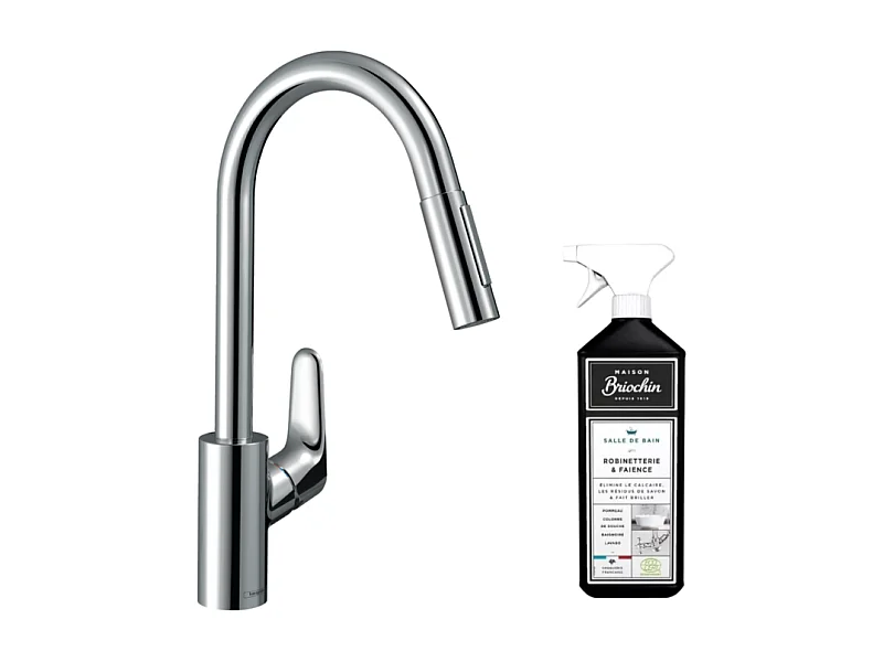 Robinet de cuisine avec douchette HANSGROHE Focus M41 240 sBox 2 jets chromé + nettoyant Briochin