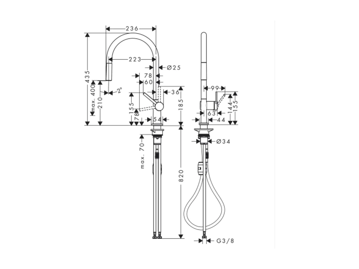 Robinet de cuisine avec douchette HANSGROHE Talis M54 210 aspect acier inox