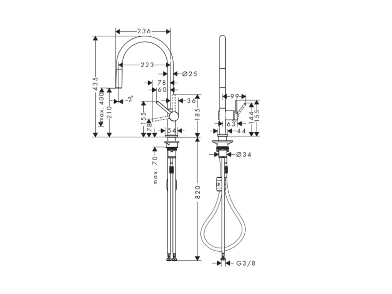 Grifo de cocina con ducha HANSGROHE Talis M54 210 aspecto acero inoxidable
