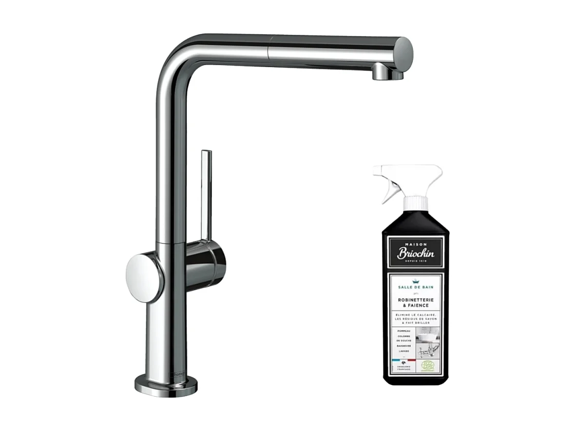 Robinet de cuisine avec douchette HANSGROHE Talis M54 270 sBox chromé + nettoyant Briochin