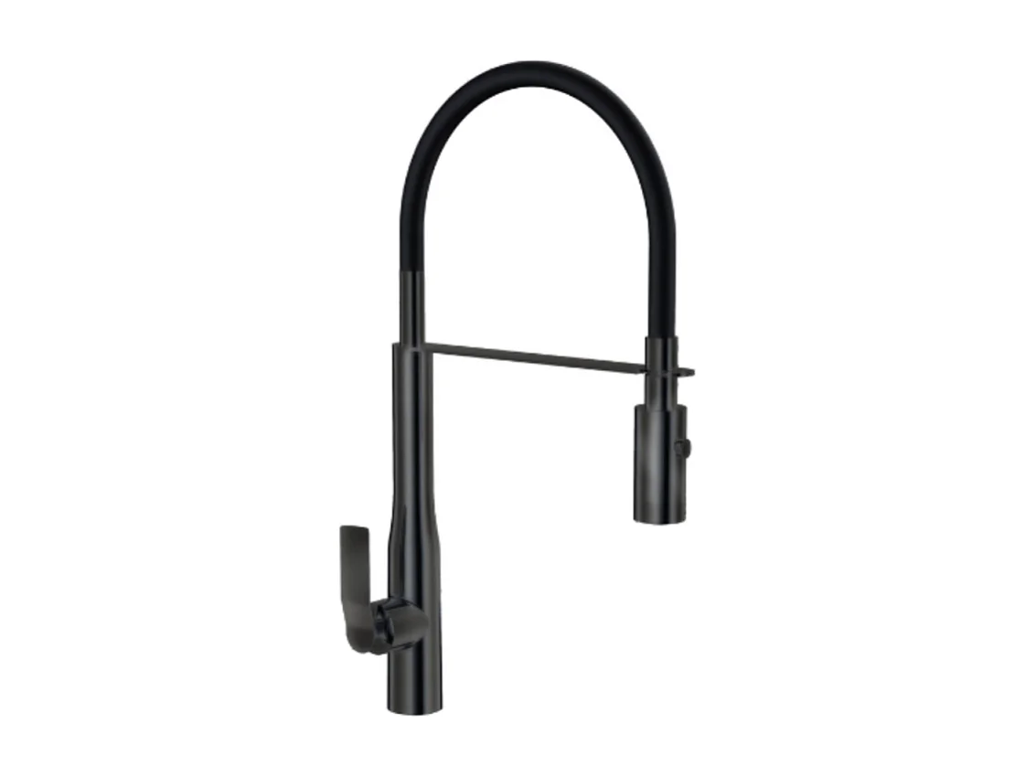 PAINI Mitigeur cuisine Addict Bec haut noir mat brosse douchette extractible