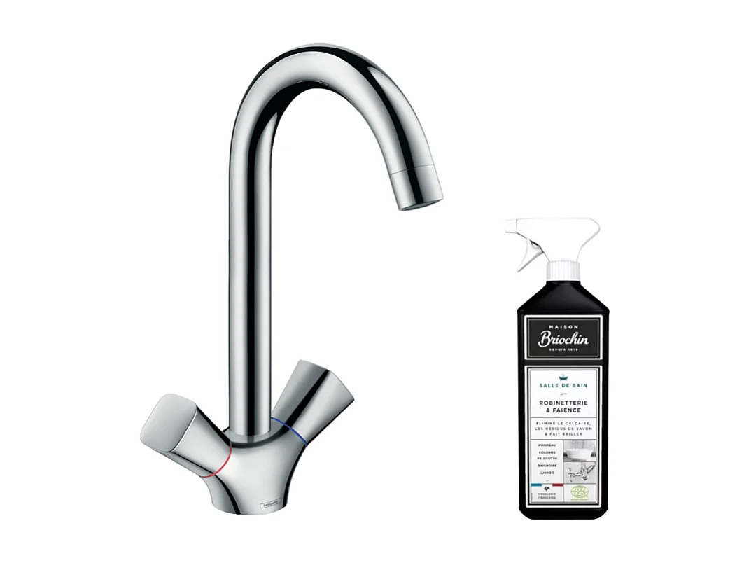 Mélangeur de cuisine HANSGROHE Logis M31 chromé + nettoyant Briochin
