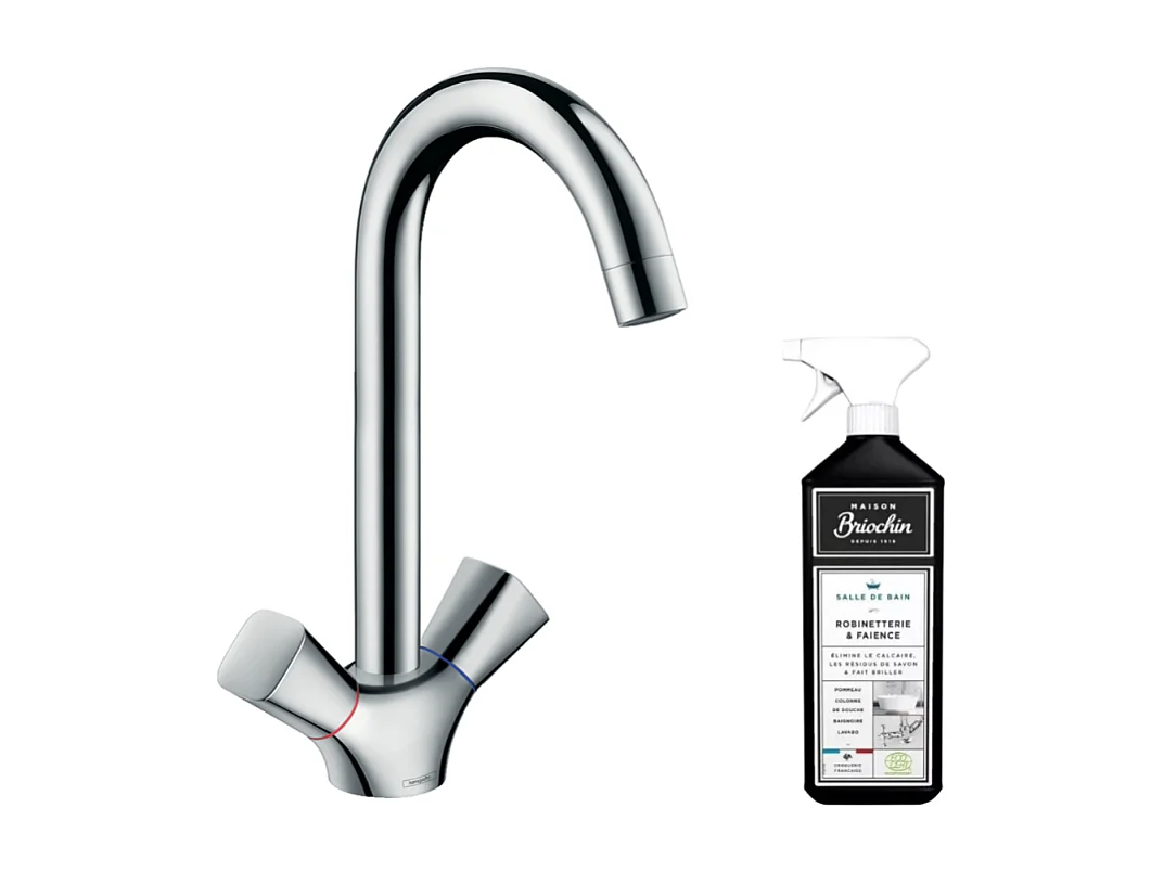 Mélangeur de cuisine HANSGROHE Logis M31 chromé + nettoyant Briochin