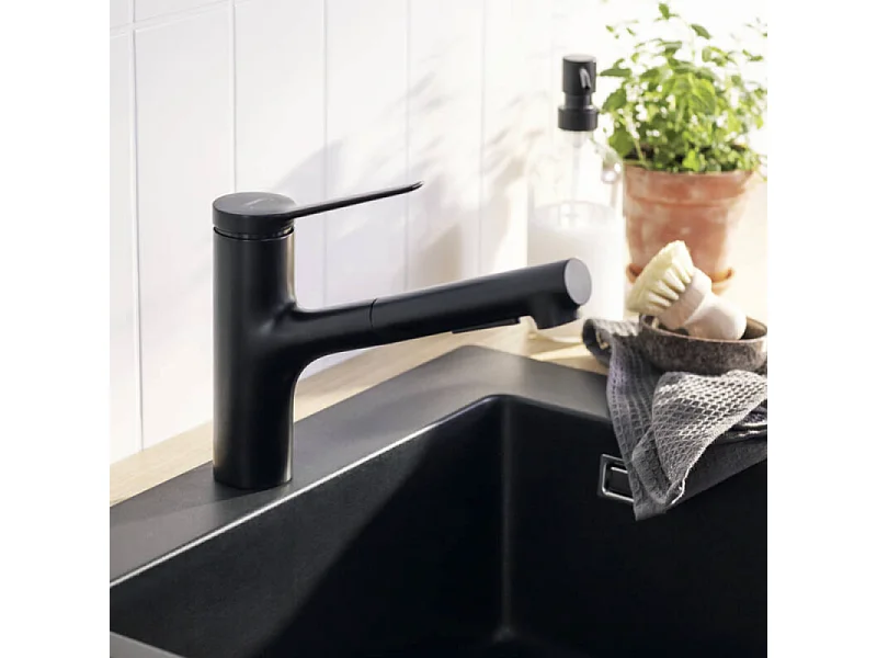 Robinet de cuisine avec douchette HANSGROHE Zesis M33 150 2 jets noir mat + nettoyant Briochin