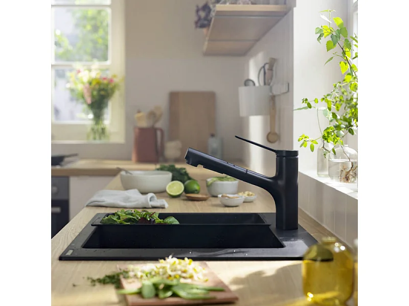 Robinet de cuisine avec douchette HANSGROHE Zesis M33 150 2 jets noir mat + nettoyant Briochin