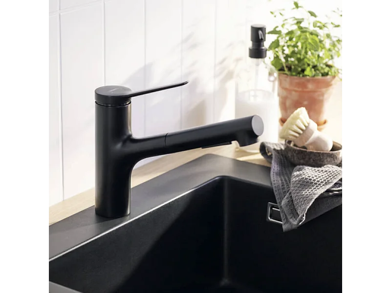 Robinet de cuisine avec douchette HANSGROHE Zesis M33 150 2 jets noir mat + nettoyant Briochin