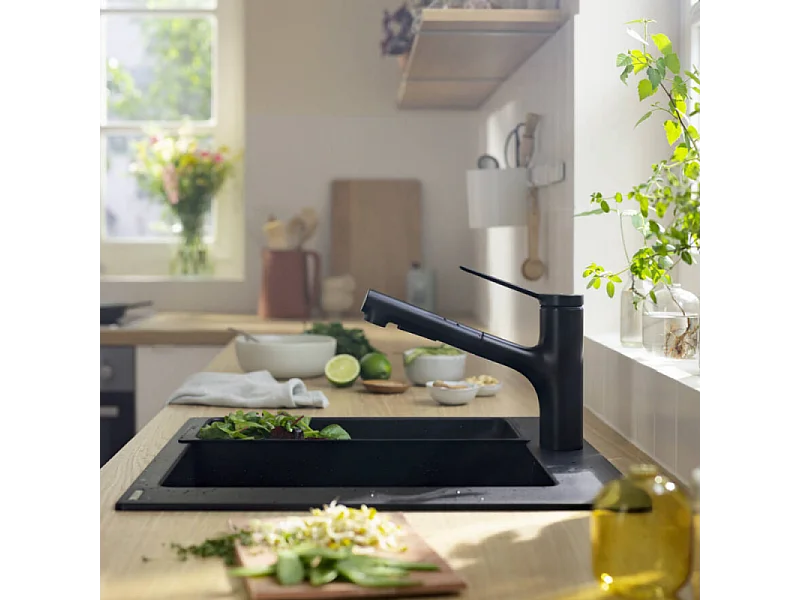 Robinet de cuisine avec douchette HANSGROHE Zesis M33 150 2 jets noir mat + nettoyant Briochin