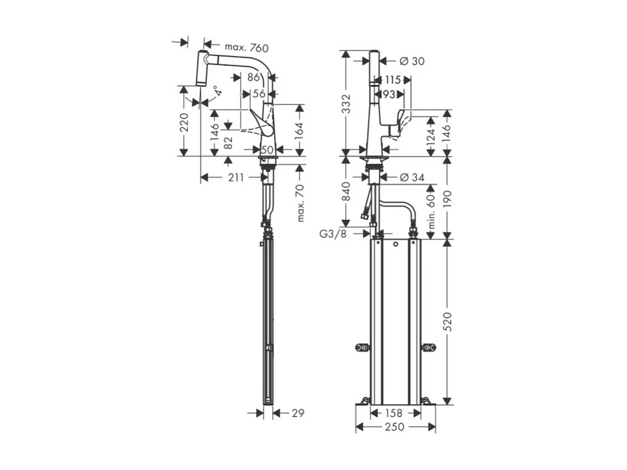 Robinet de cuisine avec douchette HANSGROHE Metris M71 220 sBox 2 jets chromé