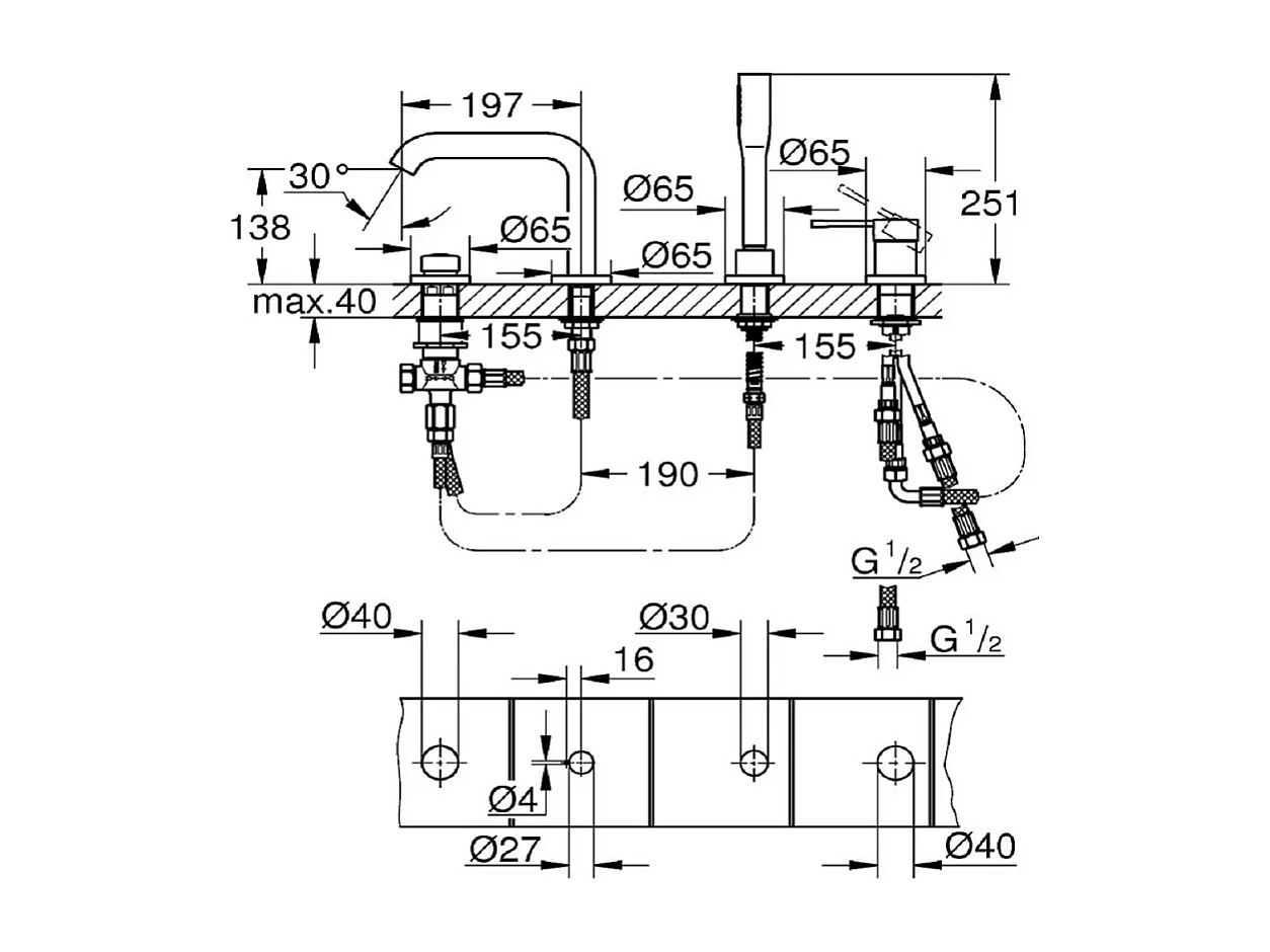 Grohe Mezclador monomando de baño/ducha con 4 orificios Essence con o sin marco